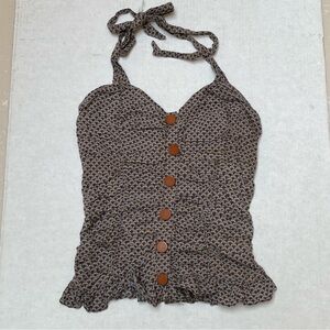 Mine Blouse Womens Large Smocked Back Floral Cropped Y2K Fairy Romantic